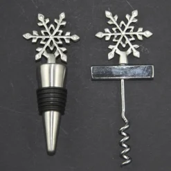 Pewter Snowflake Corkscrew and Bottle Stopper Gift Set Best