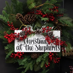 Pinecone and Red Berry Mixed Leaf Christmas Wreath Clearance