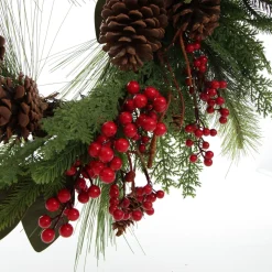 Pinecone and Red Berry Mixed Leaf Christmas Wreath Clearance