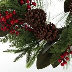 Pinecone and Red Berry Mixed Leaf Christmas Wreath Clearance