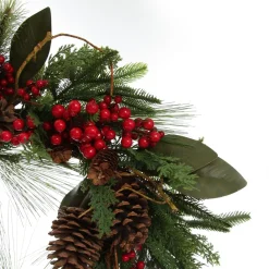 Pinecone and Red Berry Mixed Leaf Christmas Wreath Clearance