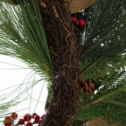 Pinecone and Red Berry Mixed Leaf Christmas Wreath Clearance