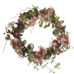 Pink and Champagne Glitter Ball Floral Christmas Wreath Discount