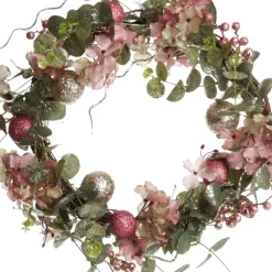 Pink and Champagne Glitter Ball Floral Christmas Wreath Discount