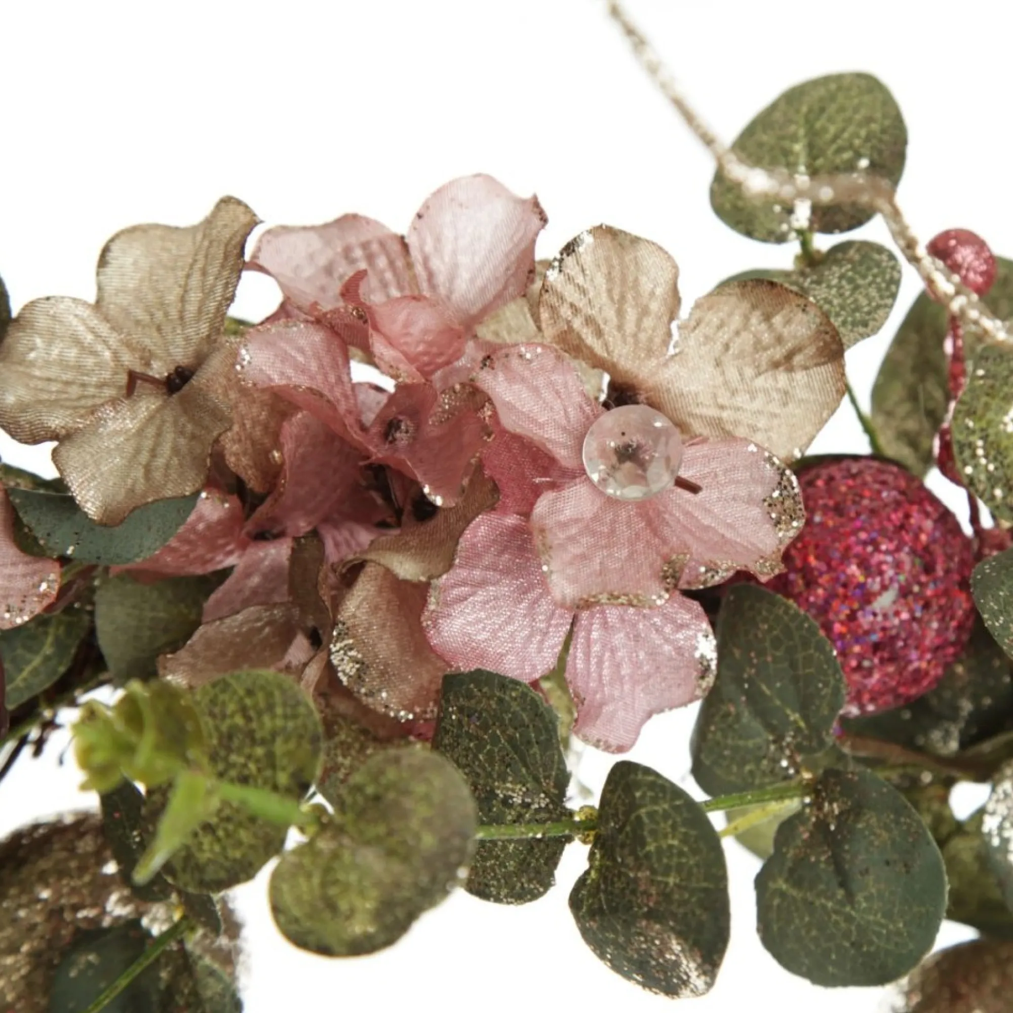 Pink and Champagne Glitter Ball Floral Christmas Wreath Discount