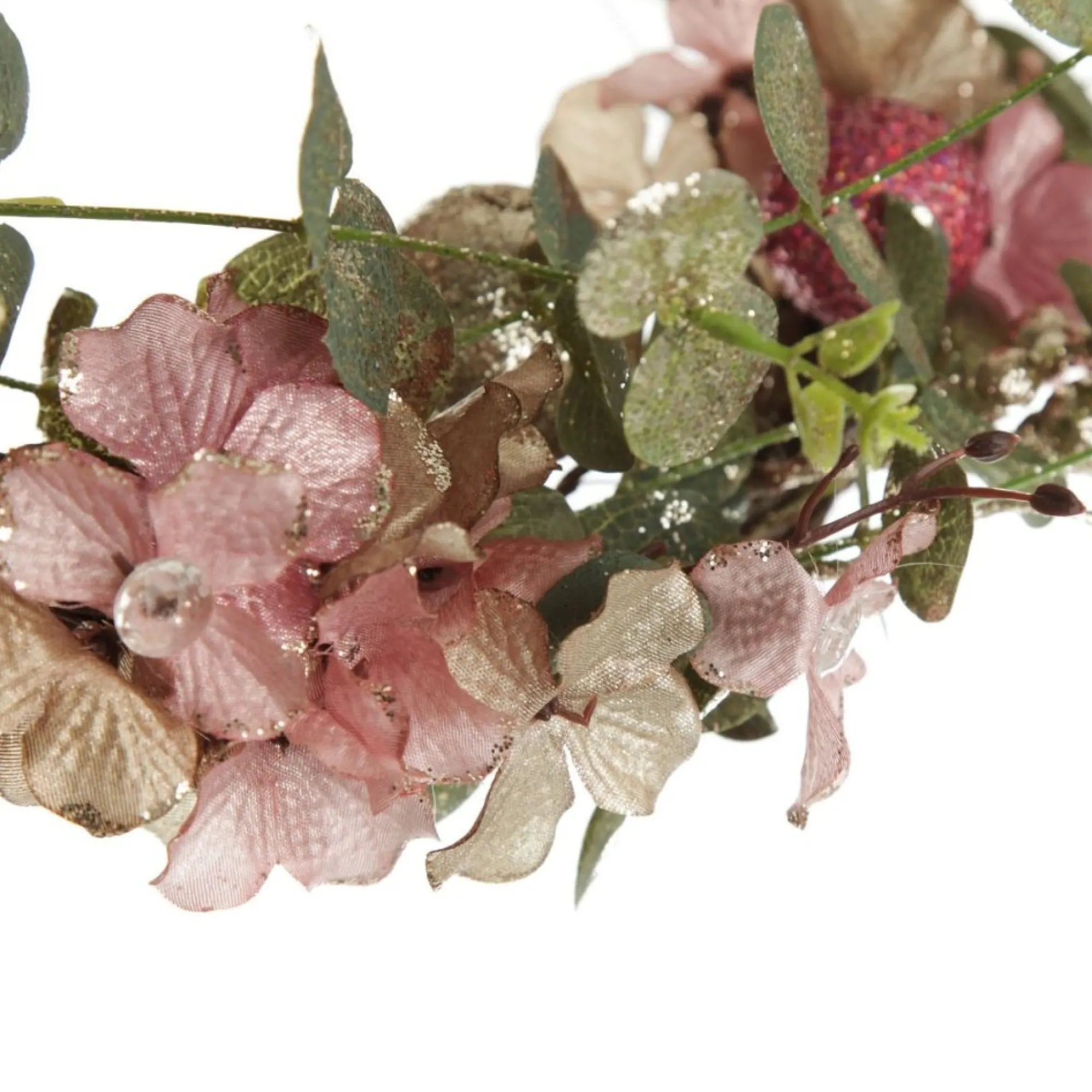 Pink and Champagne Glitter Ball Floral Christmas Wreath Discount