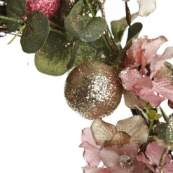 Pink and Champagne Glitter Ball Floral Christmas Wreath Discount