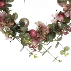 Pink and Champagne Glitter Ball Floral Christmas Wreath Discount