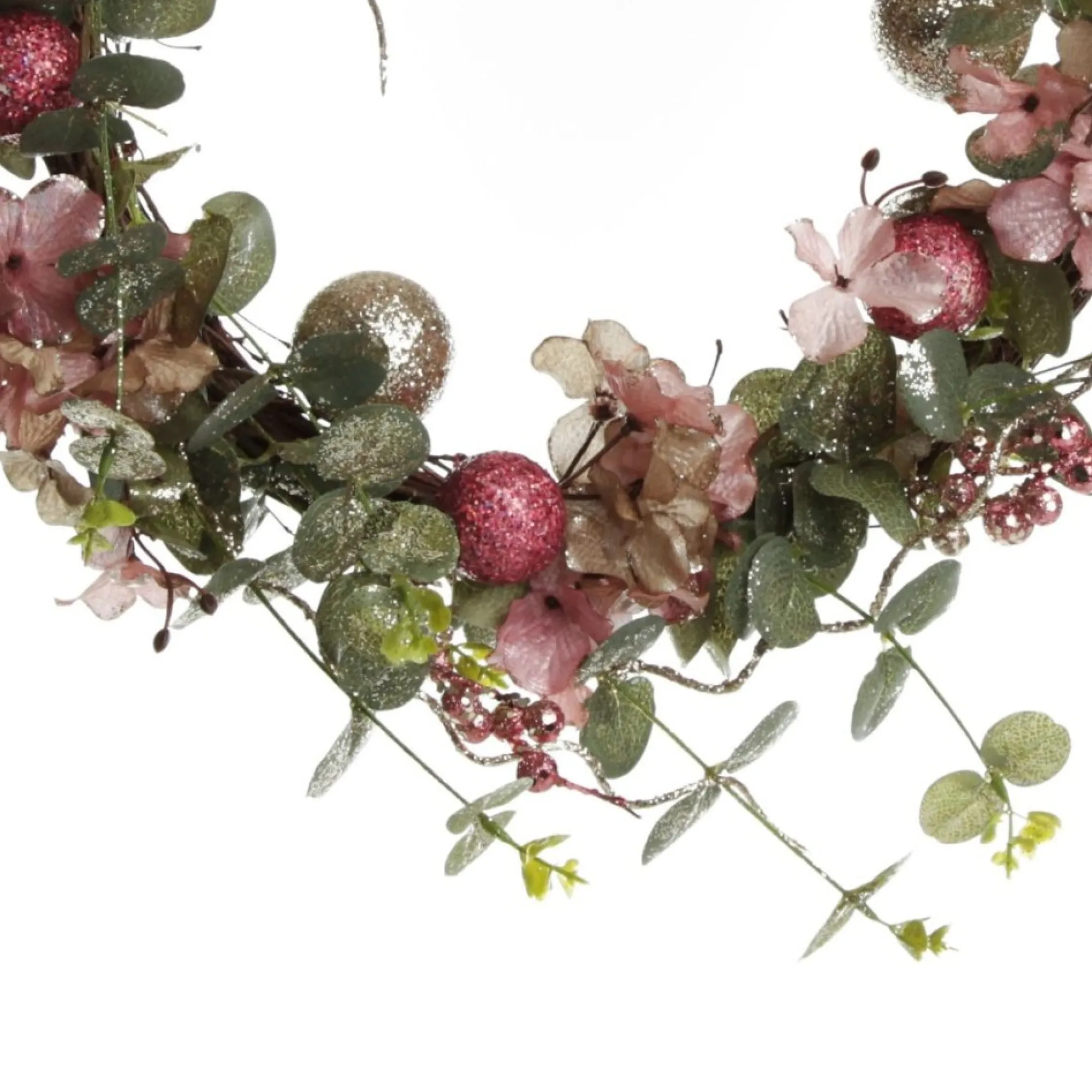 Pink and Champagne Glitter Ball Floral Christmas Wreath Discount