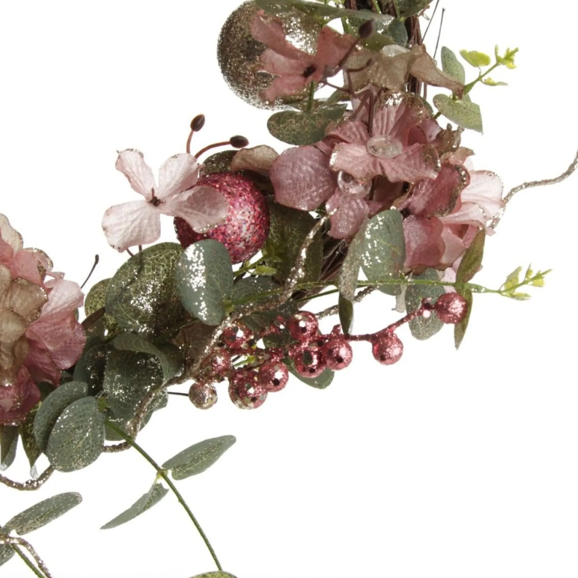 Pink and Champagne Glitter Ball Floral Christmas Wreath Discount