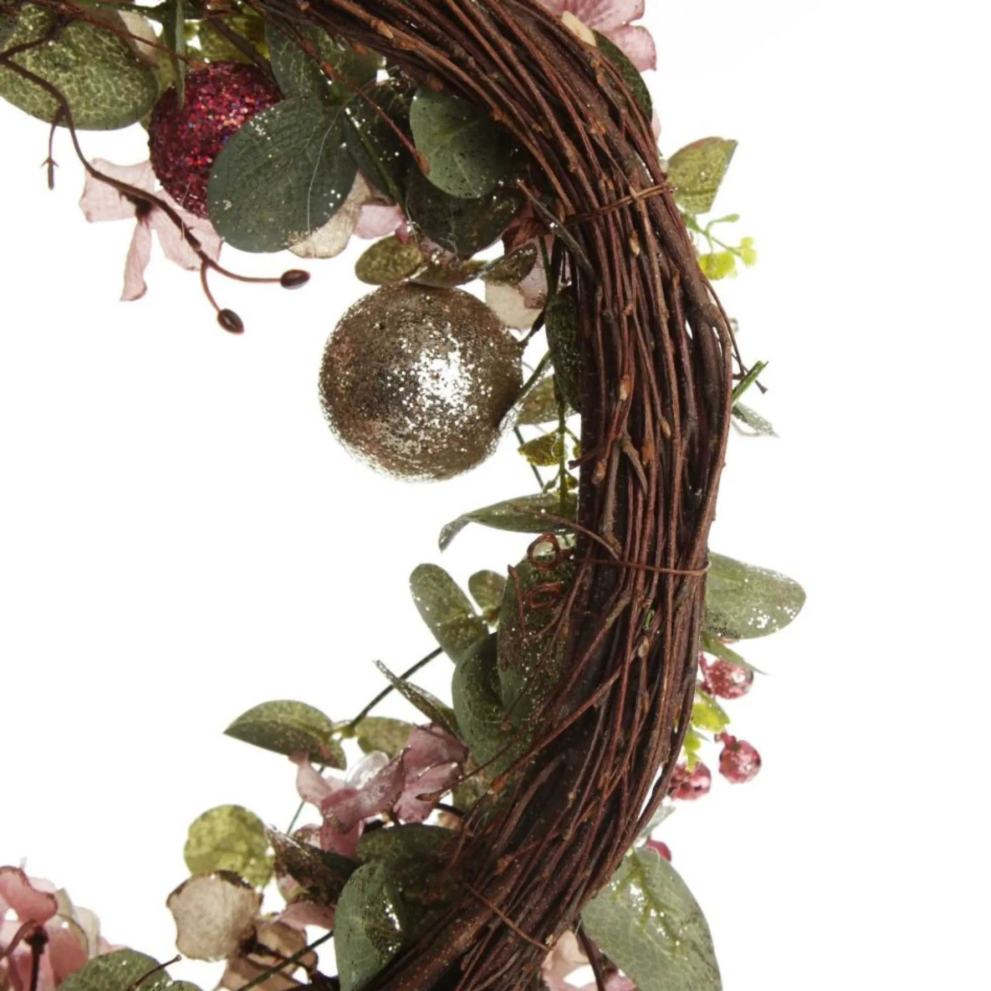 Pink and Champagne Glitter Ball Floral Christmas Wreath Discount