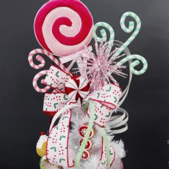 Pink and White Velvet Candy Cane Pick New