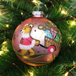 Pink Christmas Bear with Cart Bauble Best Sale
