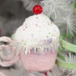 Pink Cupcake with Frosting and Sprinkles Christmas Tree Decoration Fashion