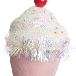 Pink Cupcake with Frosting and Sprinkles Christmas Tree Decoration Fashion