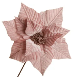 Pink Embossed Poinsettia Flower Stem with Glitter Centre Outlet