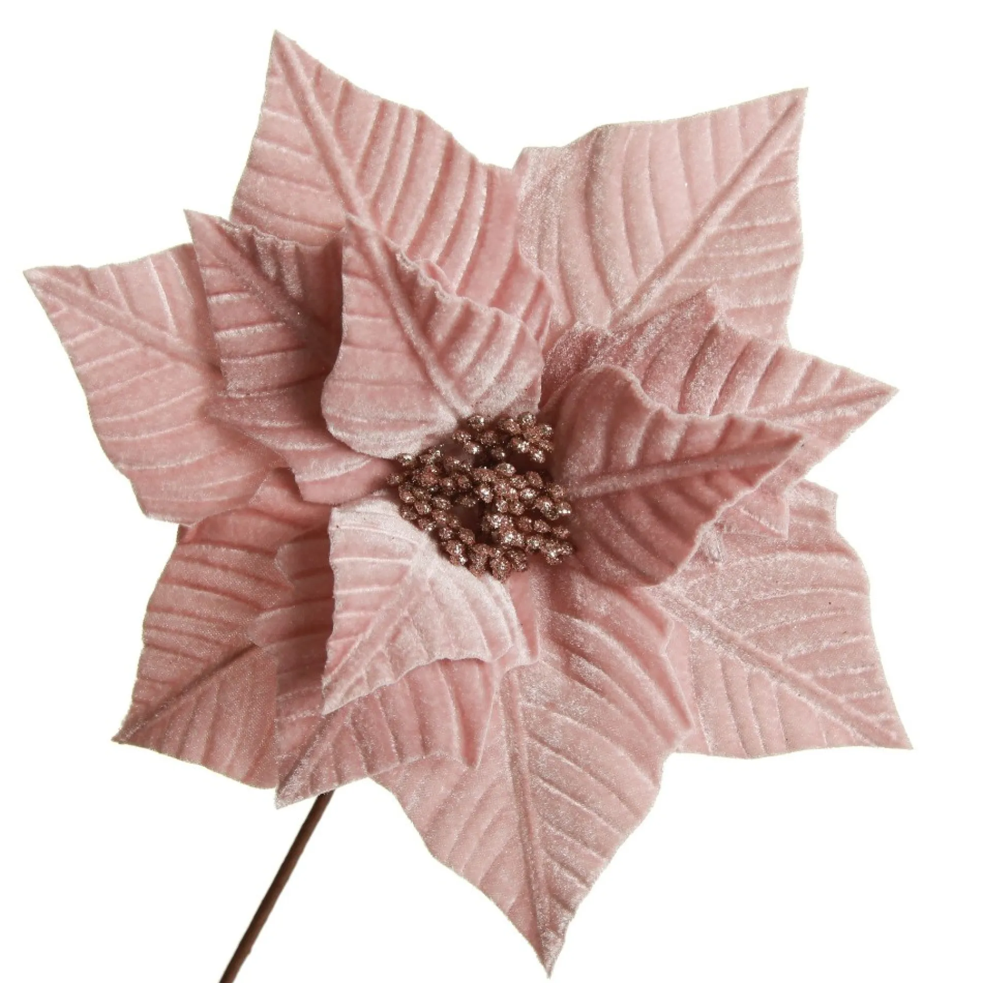 Pink Embossed Poinsettia Flower Stem with Glitter Centre Outlet