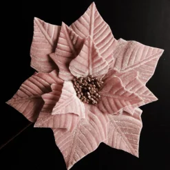 Pink Embossed Poinsettia Flower Stem with Glitter Centre Outlet