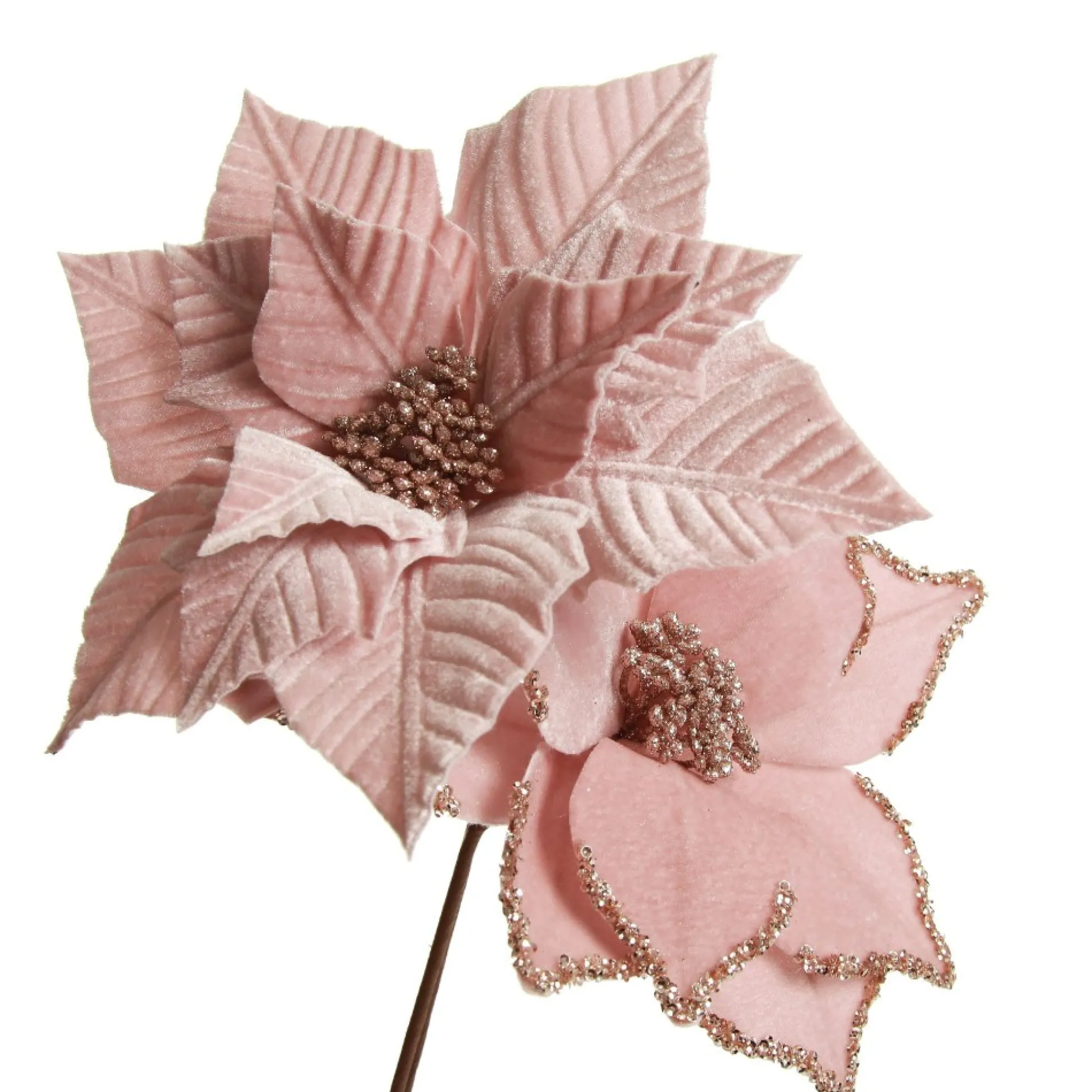Pink Embossed Poinsettia Flower Stem with Glitter Centre Outlet