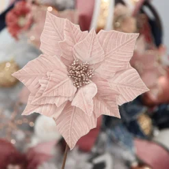 Pink Embossed Poinsettia Flower Stem with Glitter Centre Outlet
