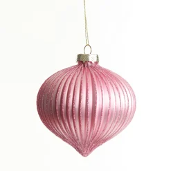 Pink Glass Ribbed Onion Christmas Bauble Clearance