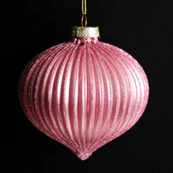 Pink Glass Ribbed Onion Christmas Bauble Clearance