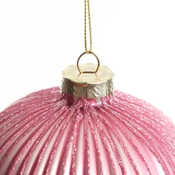 Pink Glass Ribbed Onion Christmas Bauble Clearance