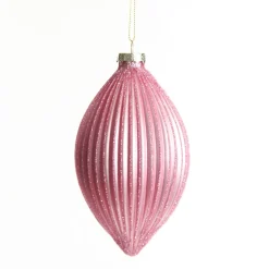 Pink Glass Ribbed Teardrop Christmas Bauble Shop