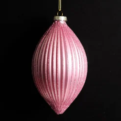 Pink Glass Ribbed Teardrop Christmas Bauble Shop