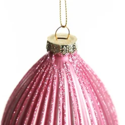Pink Glass Ribbed Teardrop Christmas Bauble Shop