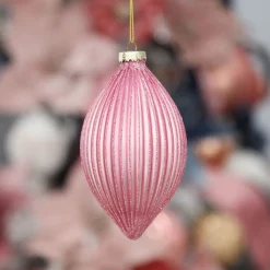 Pink Glass Ribbed Teardrop Christmas Bauble Shop