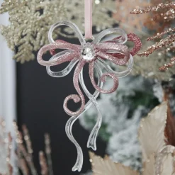 Pink Glitter and Clear Acrylic Bow Tree Decoration Sale