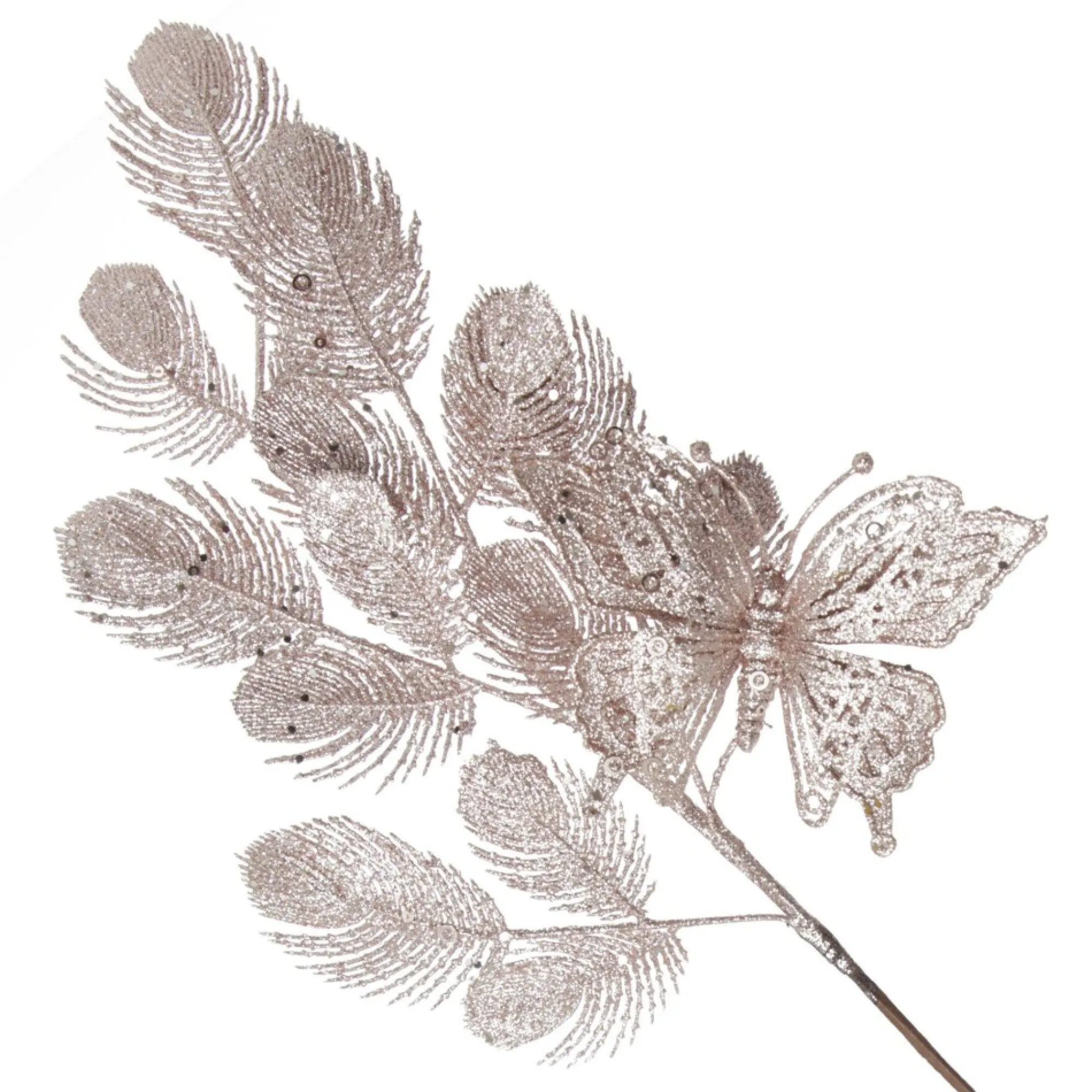 Pink Glitter Feathers with Butterfly Spray Pick Online