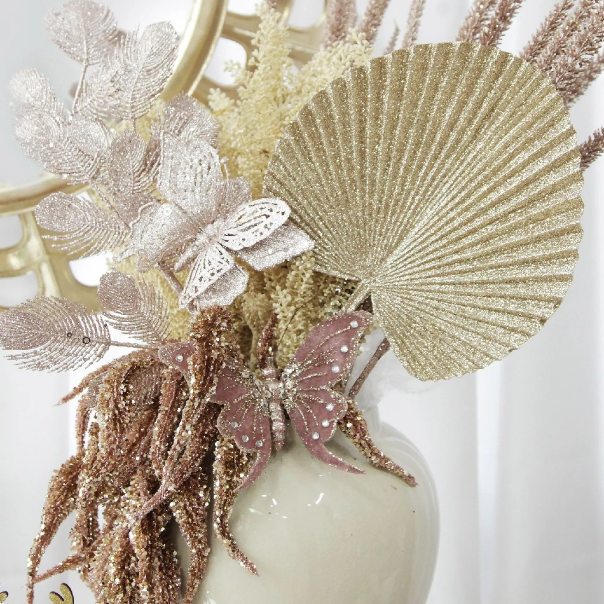 Pink Glitter Feathers with Butterfly Spray Pick Online