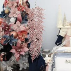 Pink Glitter Fern and Pearl Christmas Tree Decoration Outlet