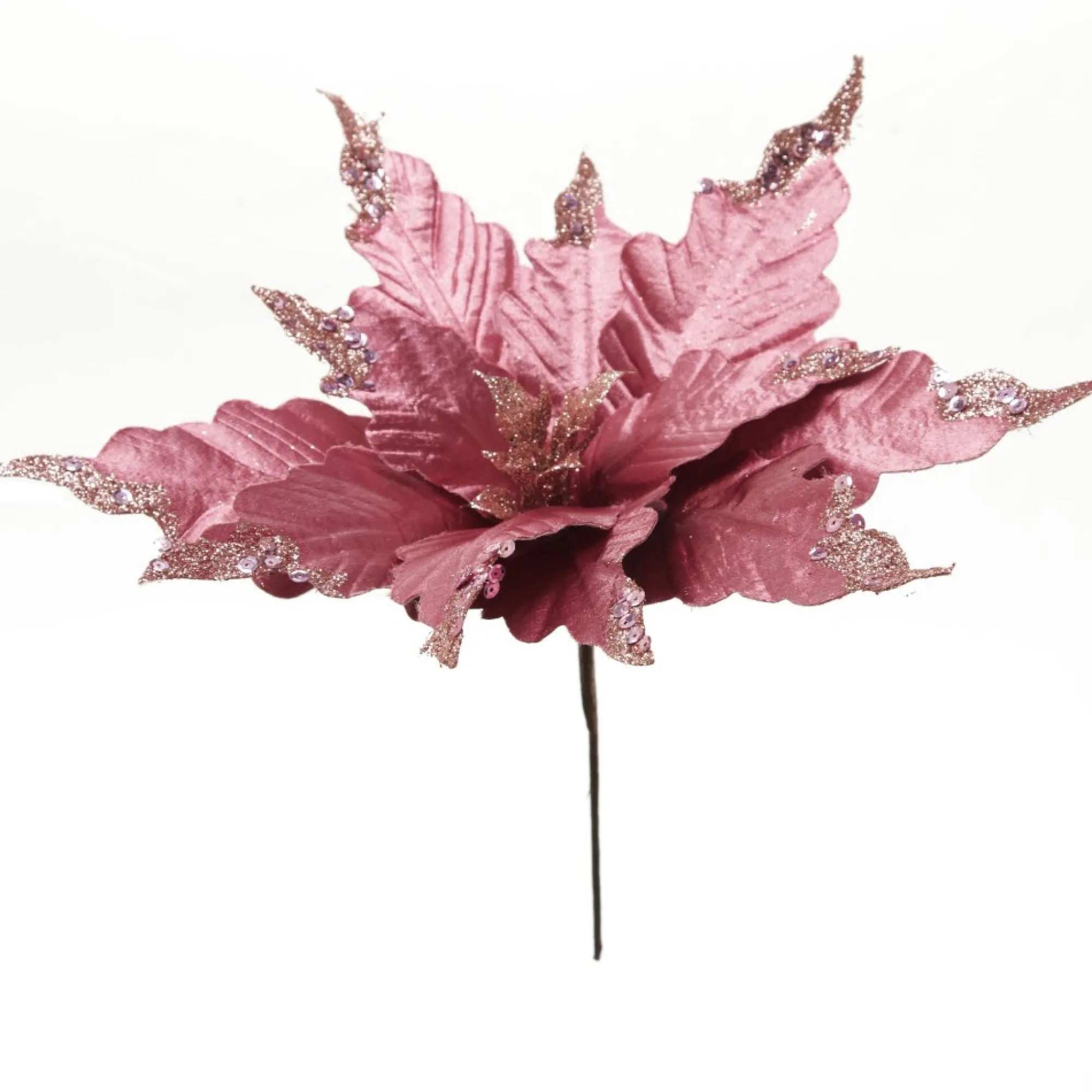 Pink Plum Sequin Poinsettia Flower Stem Online