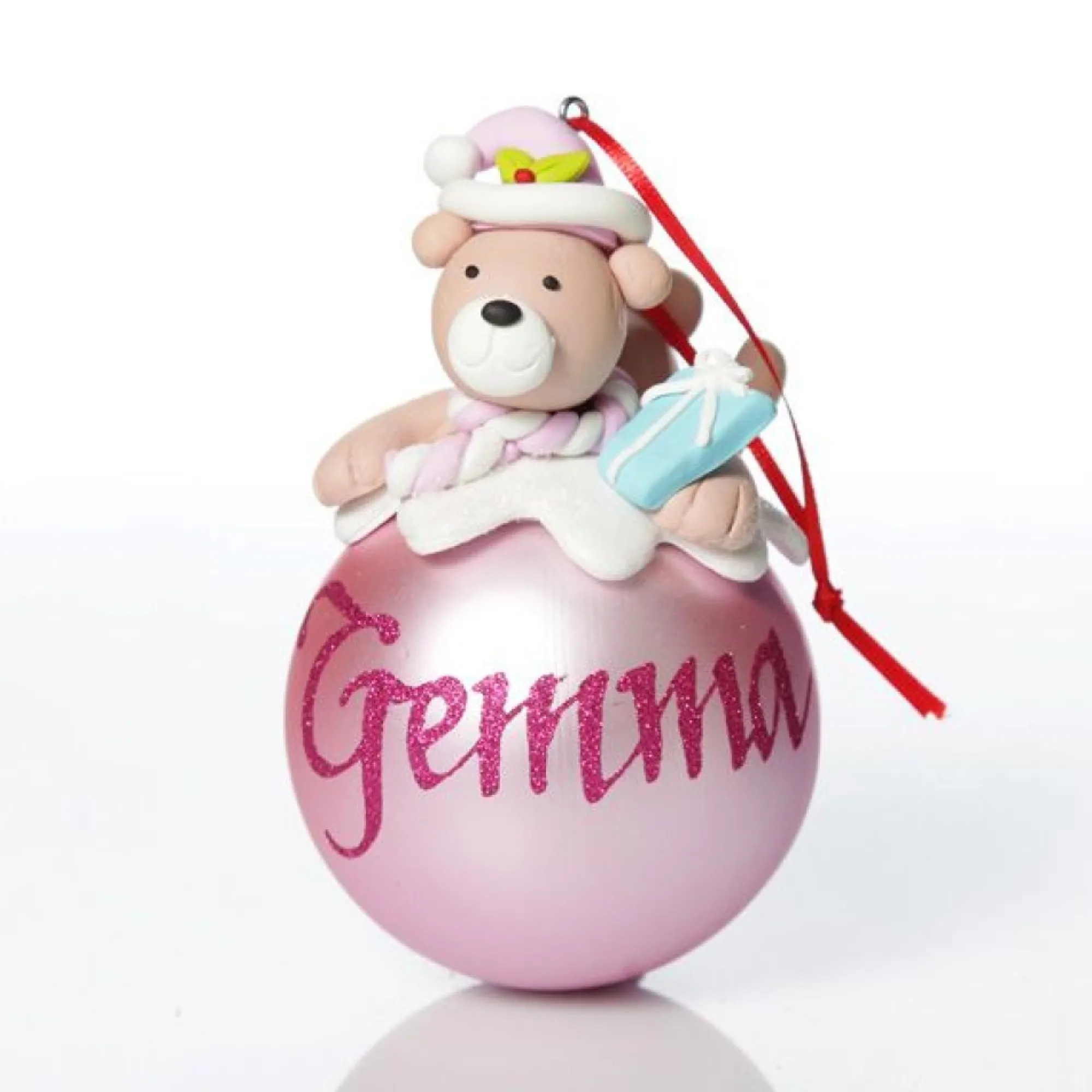 Pink Teddy Christmas Character Bauble Clearance