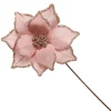 Pink Velour Poinsettia Flower Stem with Glitter Edge Cheap