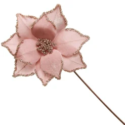 Pink Velour Poinsettia Flower Stem with Glitter Edge Cheap