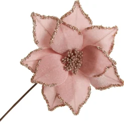 Pink Velour Poinsettia Flower Stem with Glitter Edge Cheap