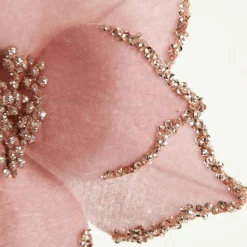 Pink Velour Poinsettia Flower Stem with Glitter Edge Cheap