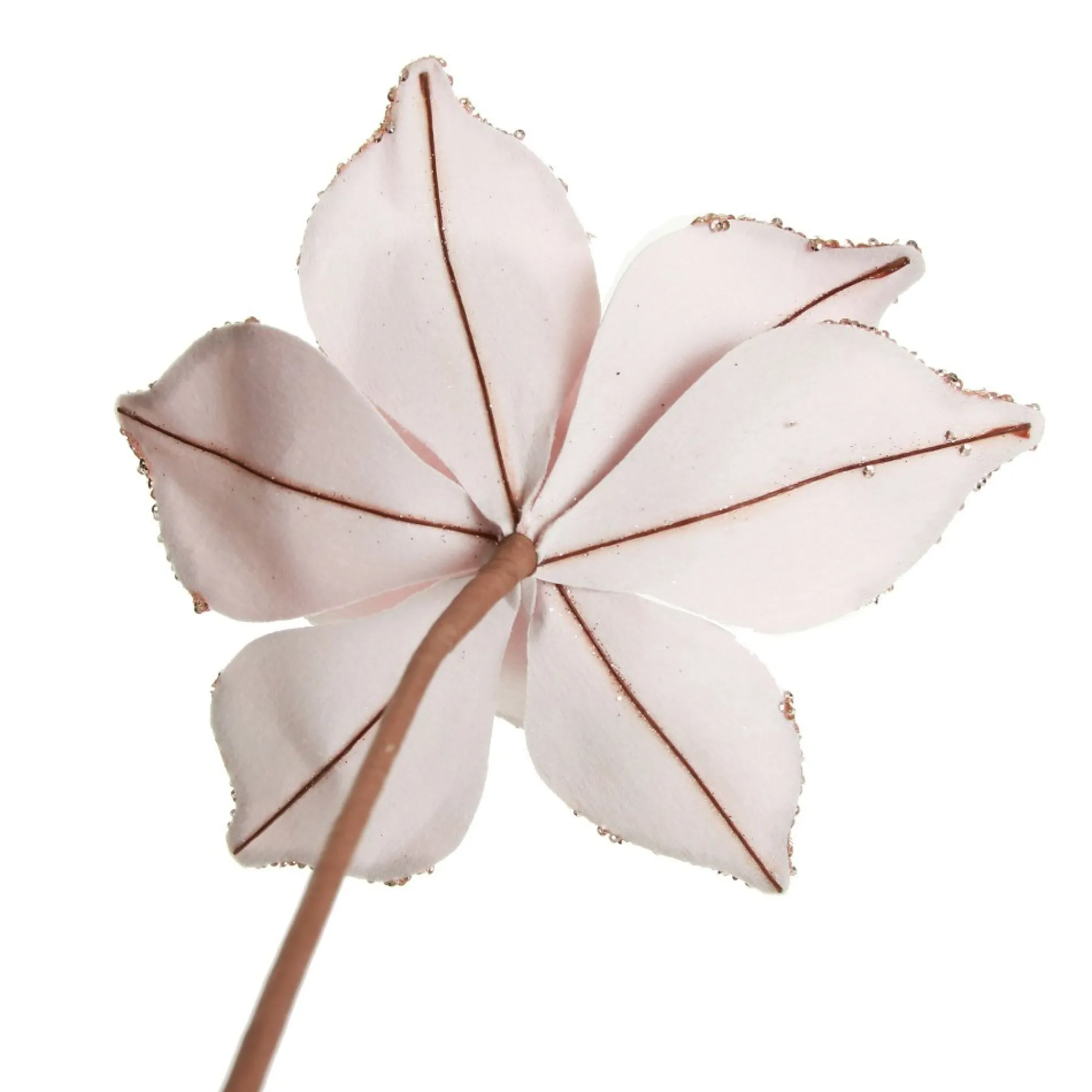 Pink Velour Poinsettia Flower Stem with Glitter Edge Cheap