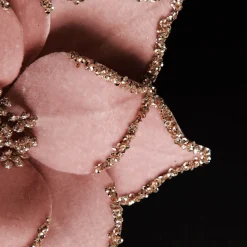 Pink Velour Poinsettia Flower Stem with Glitter Edge Cheap