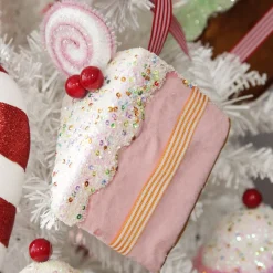 Pink Velvet Cake Slice with Frosting and Sprinkles Tree Decoration Online