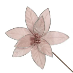 Pink Velvet Flower Stem with Silver Trim Hot