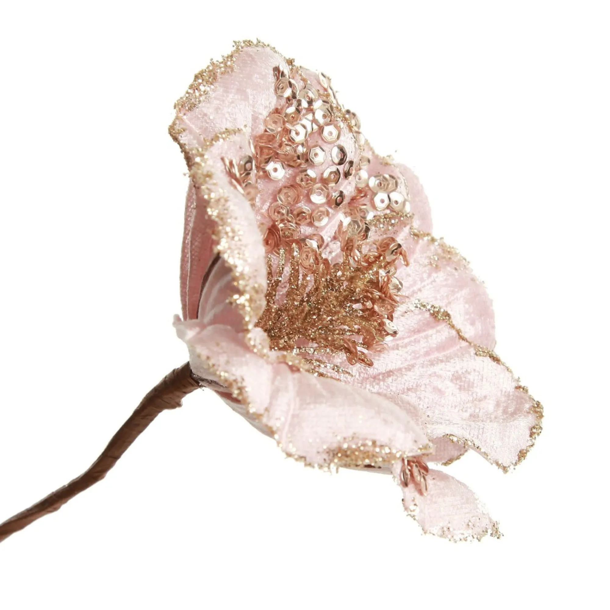 Pink Velvet Magnolia Flower with Champagne Sequin Tips Outlet