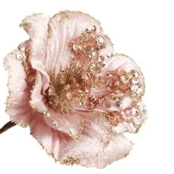 Pink Velvet Magnolia Flower with Champagne Sequin Tips Outlet