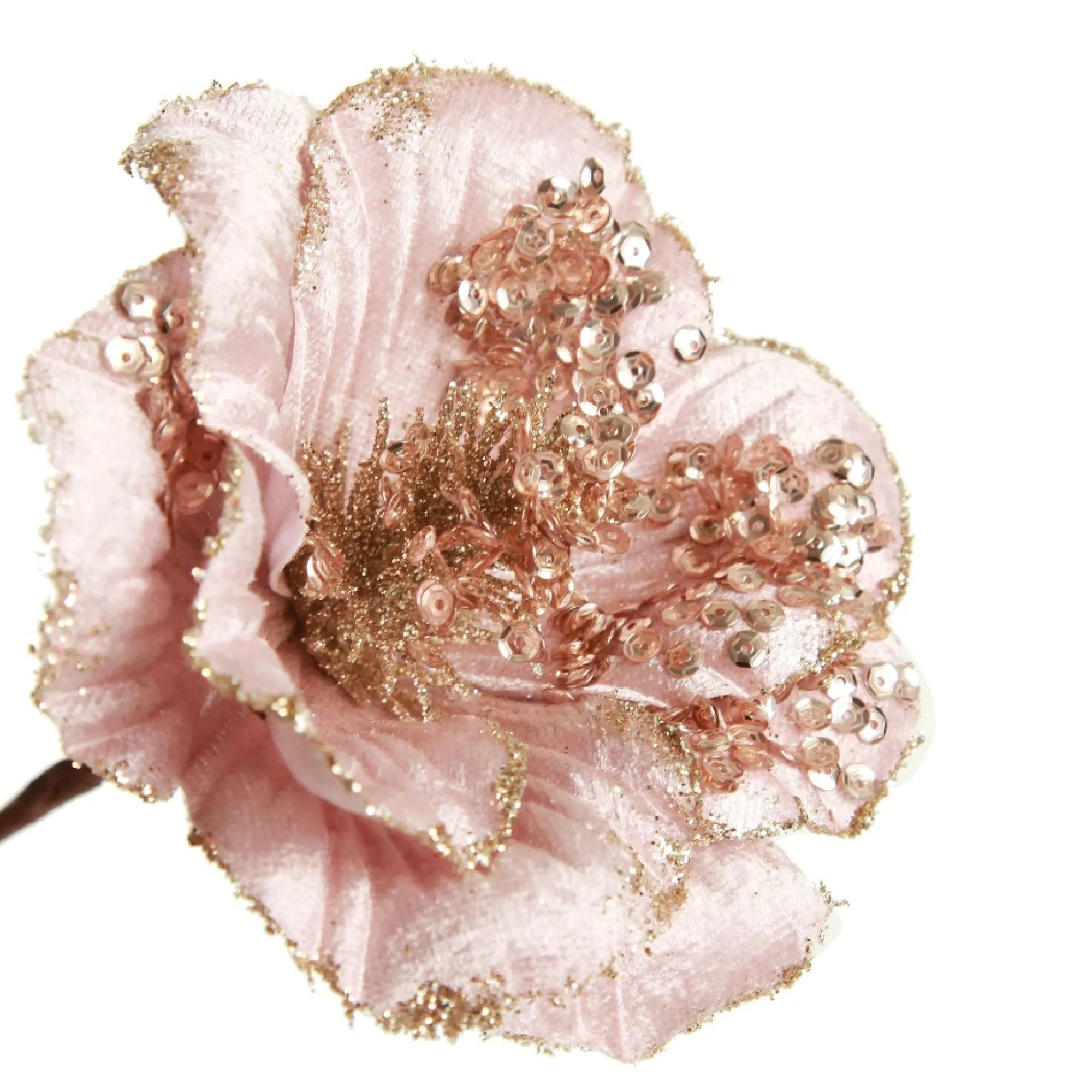 Pink Velvet Magnolia Flower with Champagne Sequin Tips Outlet