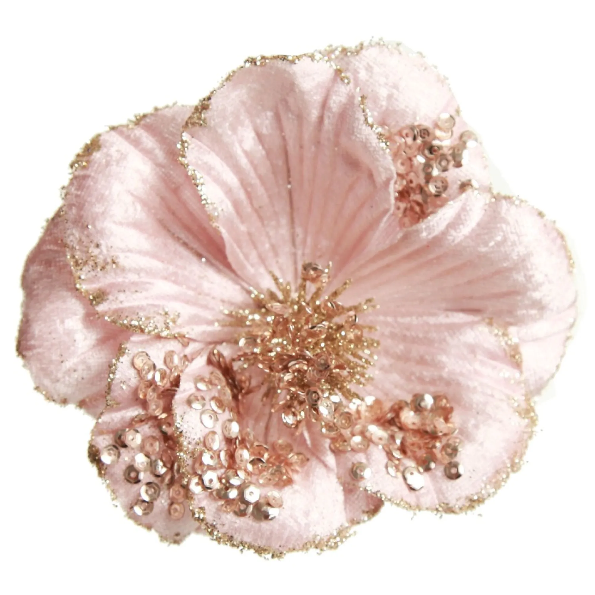 Pink Velvet Magnolia Flower with Champagne Sequin Tips Outlet