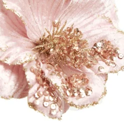Pink Velvet Magnolia Flower with Champagne Sequin Tips Outlet